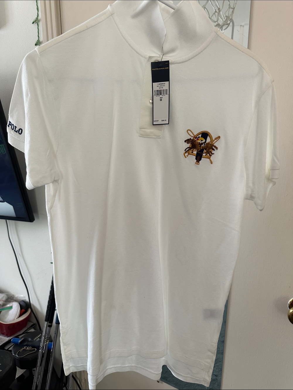 Polo Ralph Lauren Men’s Short Sleeve Polo Shirt New Medium White Horse Crest